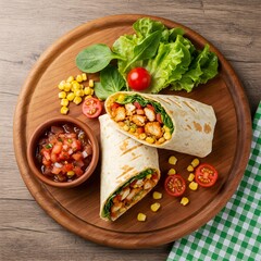 Grilled beef wrap sandwich with vegetables and French fries
