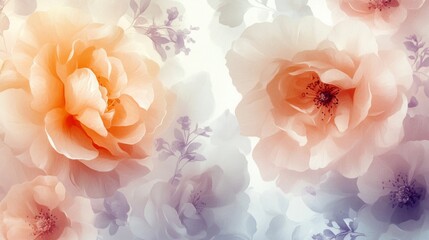 Peach Roses and Delicate Purple Flowers Art Print