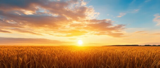 Wheat field at golden sunset