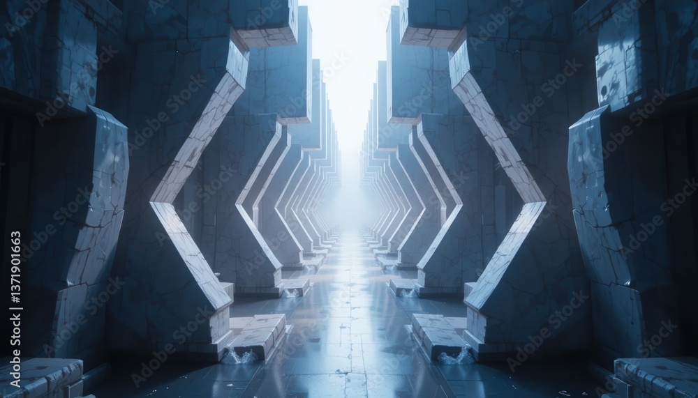 Poster futuristic corridor exploration digital realm 3d visualization sci-fi environment perspective view i