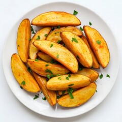 Golden Crispy Potato Wedges with Fresh Parsley  