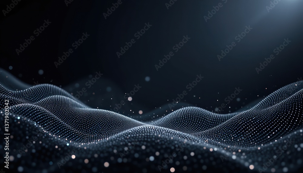 Fototapete dynamic flow of particles in a dark environment abstract visualization 3d wave simulation modern tec