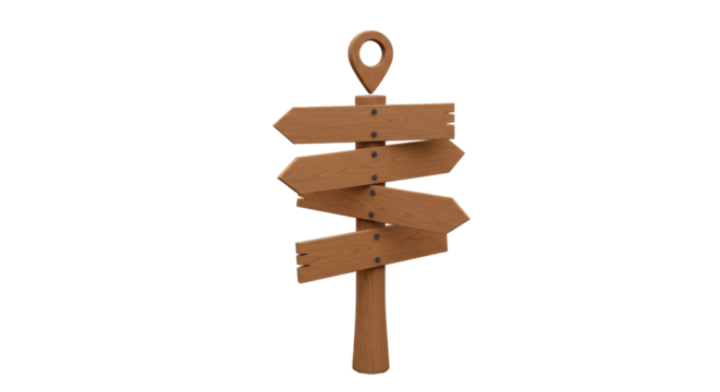 Isolated Wooden Signpost with Multiple Arrows