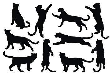 Black panther silhouettes set Vector illustration on white background