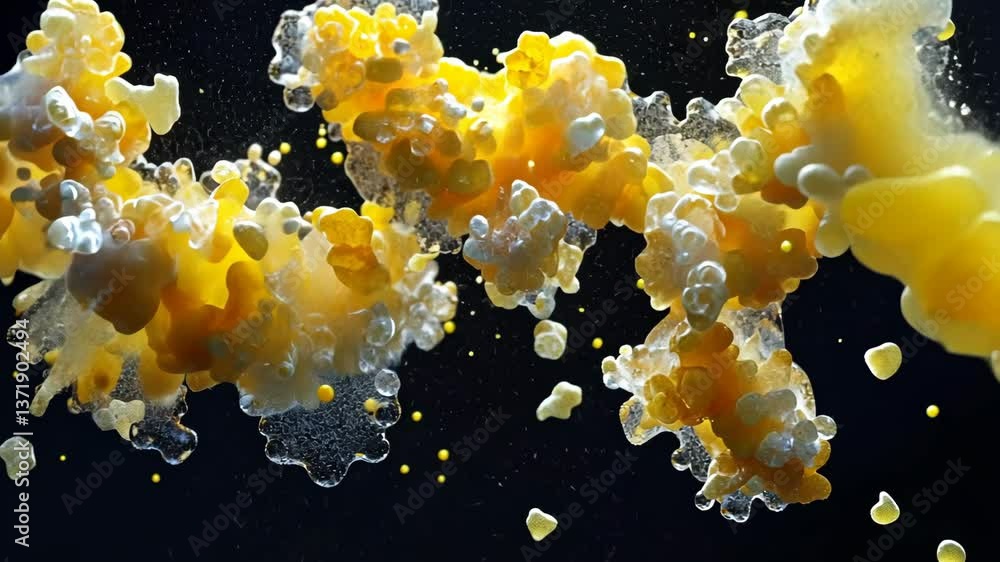 Poster colorful bubbles intertwining in an abstract display of vibrant yellow against a dark background sho