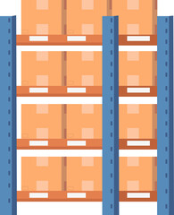 Metallic shelves with carton brown boxes stock of wholesale goods