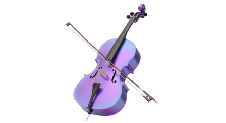 Isolated Iridescent Cello with Bow Musical Instrument