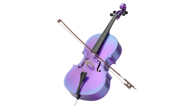 Isolated Iridescent Cello with Bow Musical Instrument - Powered by Adobe