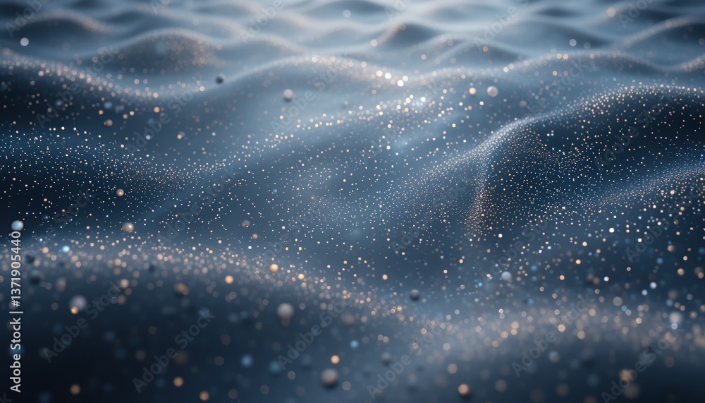 Poster fluid motion of glittering particles on water surface underwater abstract imagery calm environment c