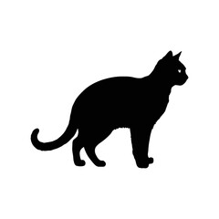 A black and white vector illustration of a playful cat standing on its hind legs on a white background.