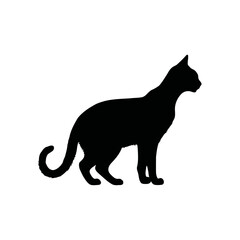 A black and white vector silhouette of a stretching cat in a relaxed pose on a white background.