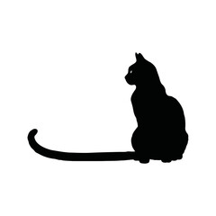 A black and white vector silhouette of a cat in a sleek and elegant pose on a white background, perfect for PNG use