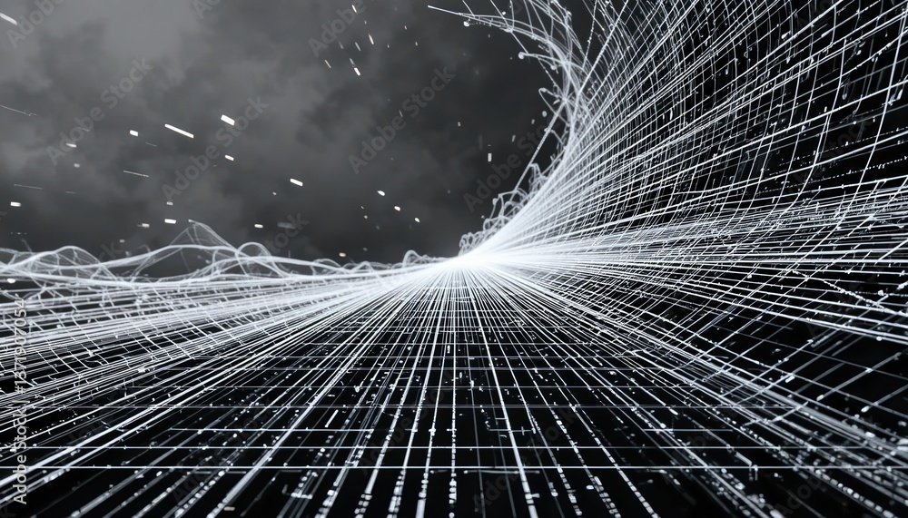 Poster dynamic flow of digital lines illustrating abstract concepts virtual environment graphic representat