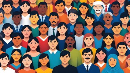 Paper Cut-Out Illustration of a Diverse Crowd Representing Teamwork and Unity, Generative AI