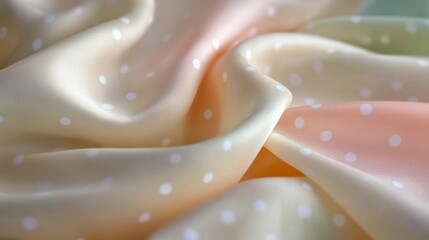 Soft Peach and Cream Silk Fabric with White Polka Dots