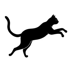 Silhouettes of a running dog and cat in a simple black illustration