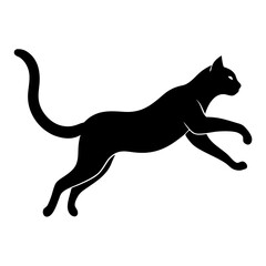 Silhouettes of a running dog and cat in a simple black illustration