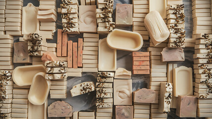 Handmade soap bars various colors and textures Natural ingredients artisanal craft
