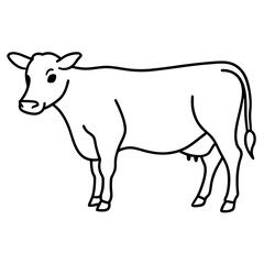 Cute black and white cartoon cow with calf on a farm