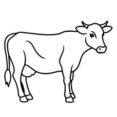 Cute black and white cartoon cow with calf on a farm
