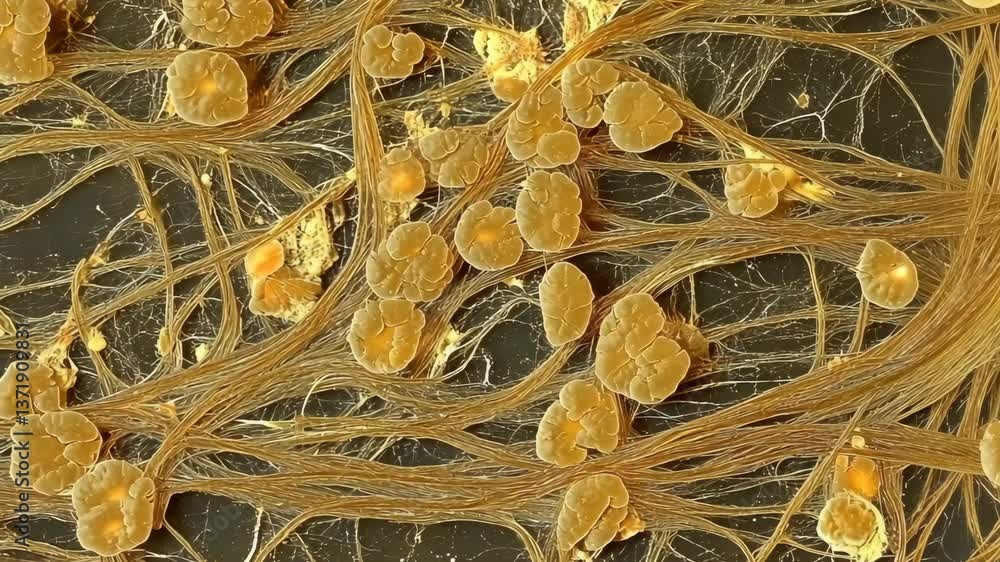 Poster microscopic view of intricate cellular structures highlighting nerve growth patterns and connections