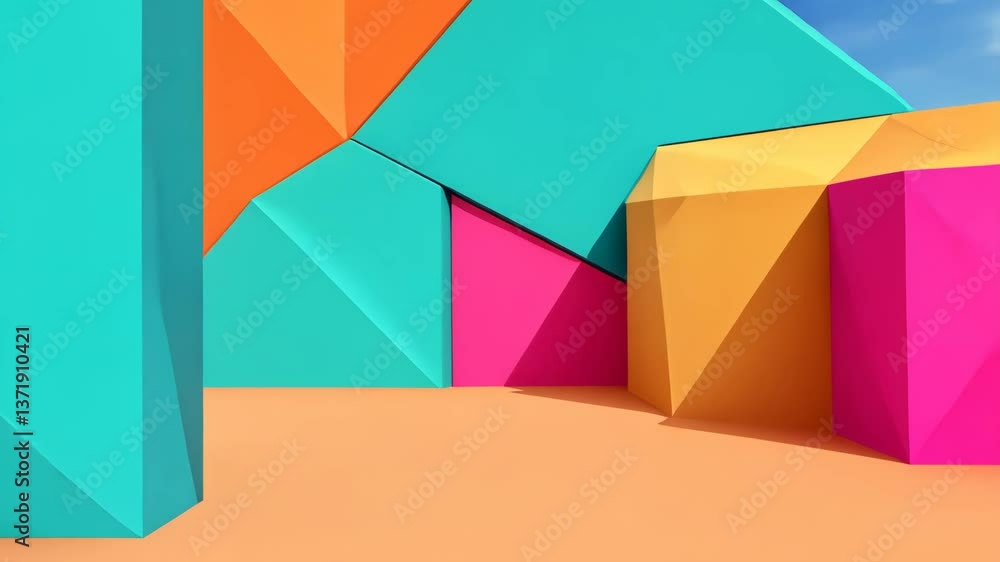 Aufkleber A colorful wall with a pink triangle in the middle. The wall is made of blocks and has a yellow square in the corner