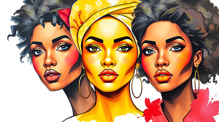 Fototapeta premium An African Three Women, Women Day, freedom Day, Generative Ai