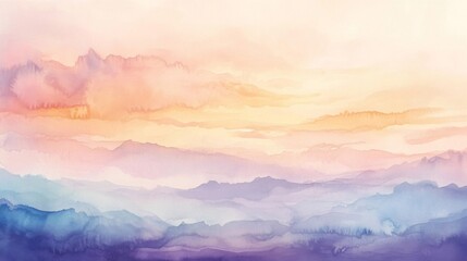 Pastel Watercolor Landscape of Rolling Hills and Sky