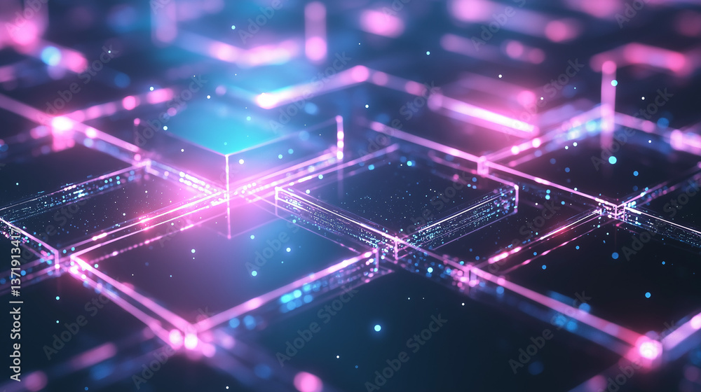 Canvas Prints abstract digital circuit: an eye-level shot highlighting the digital grid with its neon blue and pin