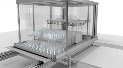 A conveyor belt transporting freshly packaged blister packs of medicine.