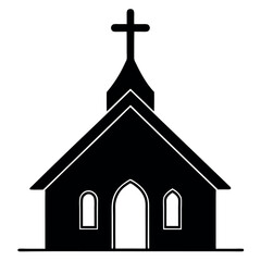 a-silhouette-of-a-small-chapel-with-a-cross-at-the.eps