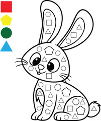 Printable coloring page of a bunny with various shapes.