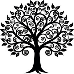 Fototapeta premium A tree-made-of-swirling-branches-and-leaves-formin.