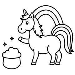A unicorn-with-a-rainbow-tail-finding-a-pot.
