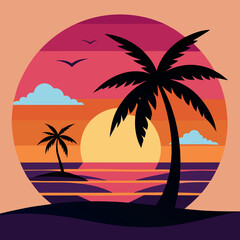 A vibrant-sunset-over-a-tropical-beach-with-palm-tree. 