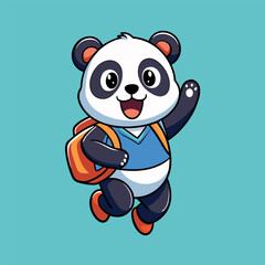 Baby polar bear with school-bag-jump-happy-face.  