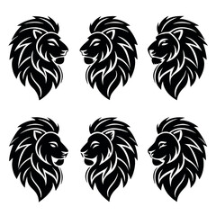 Black-6-silhouette-set-of 6-lion 