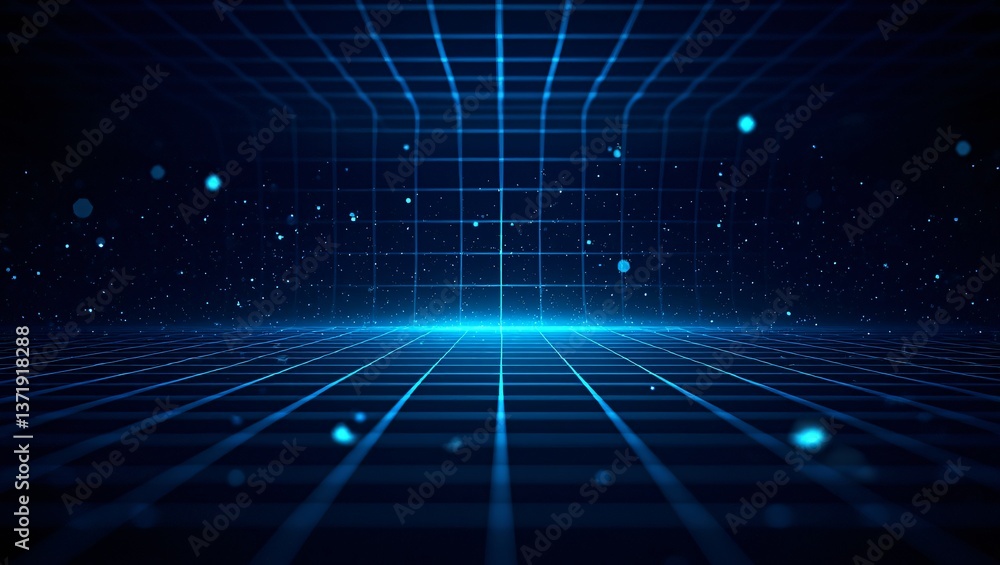 Poster abstract futuristic grid background with glowing particles and cyberspace design