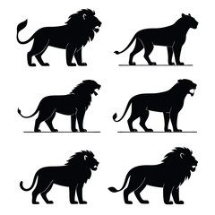 Black-6-silhouette-set-of 6-lion 