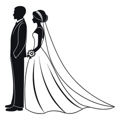 Black-wedding-silhouette-on-white-background. 