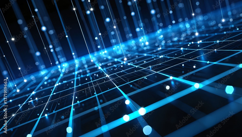 Sticker abstract digital network glowing blue lines and nodes futuristic technology background