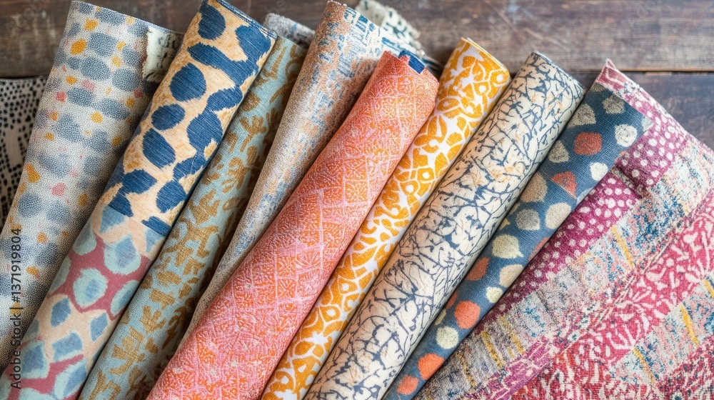 Aufkleber a selection of patterned textile samples arranged in a stylish composition.