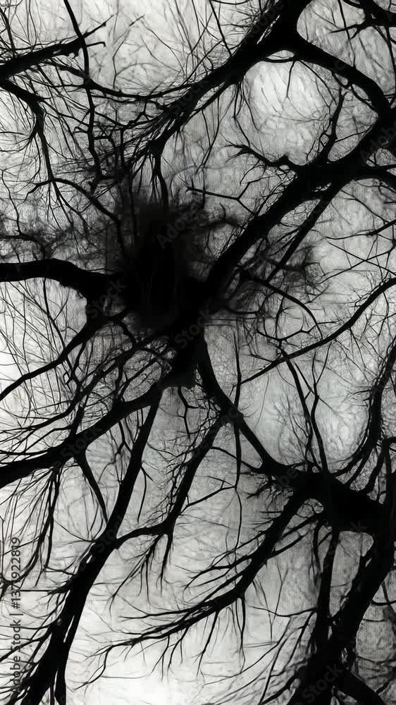 Poster intricate network of branches illuminated against light in a monochrome display of nature's design