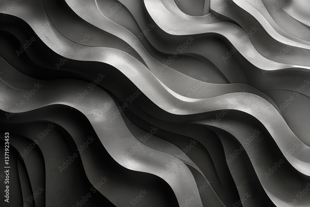 Poster abstract monochrome wavy patterns showcasing textured layers in shades of gray.