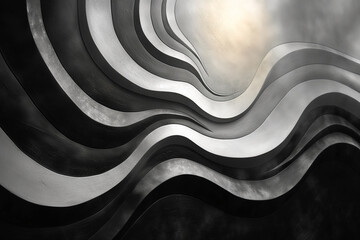 Abstract black and white wave patterns create a visually dynamic and modern art piece.