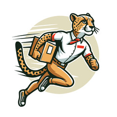 Speedy cheetah delivery service mascot logo vector illustration for logistics and courier