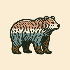 Majestic brown bear walking mascot logo vector illustration for nature and wildlife