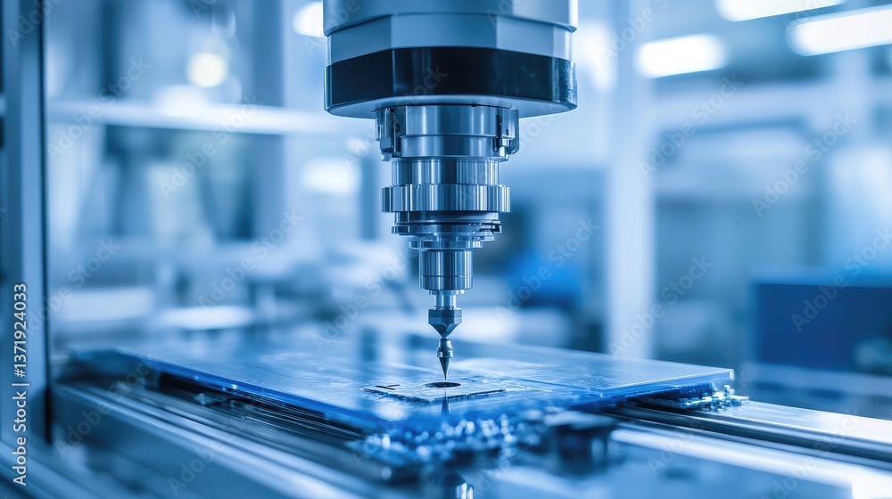 Poster a high-speed pcb drilling machine creating precise micro-holes for components.