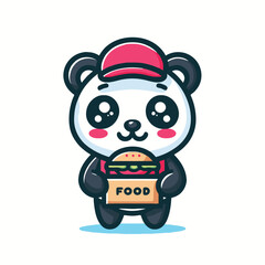 Adorable panda food delivery mascot logo vector illustration for restaurant branding