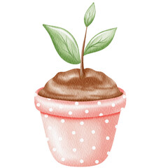 Watercolor Cute Potted Plant Seedling.
